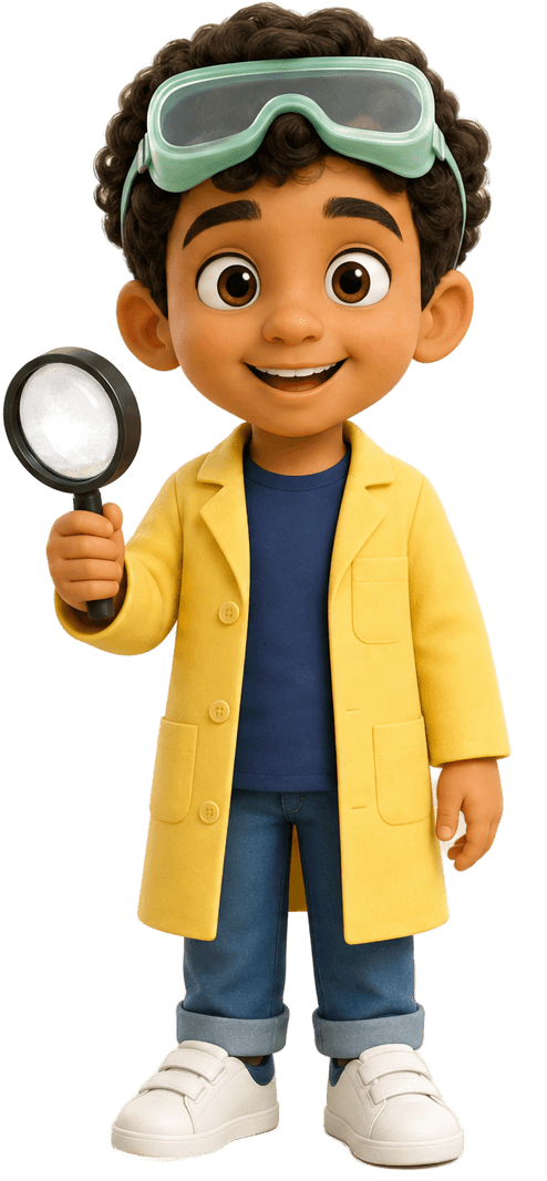 Omar — The detective of the group, goggles up, always hunting for clues about how the body works.